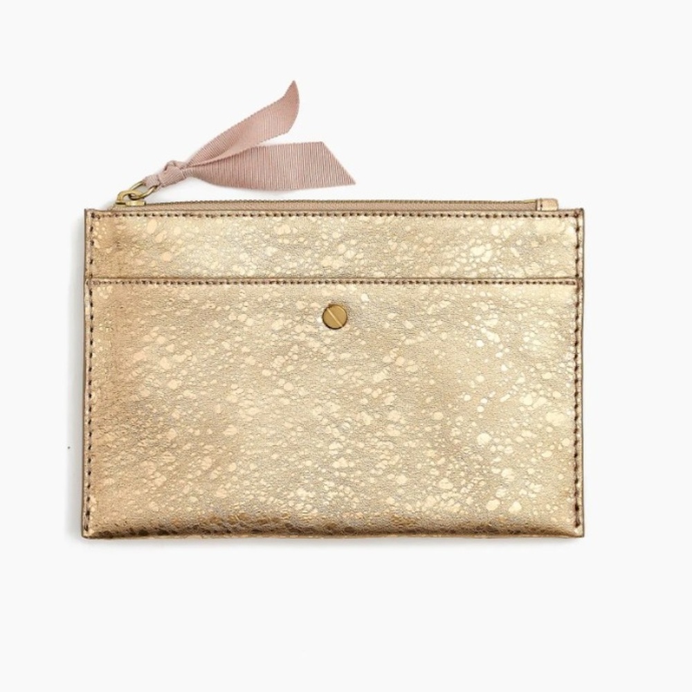 J Crew Medium Pouch in Metallic Leather NWOT